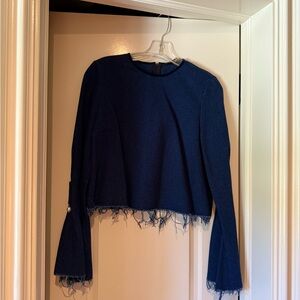Mother of pearl Chic Navy Jean Blue Frayed Hem Top